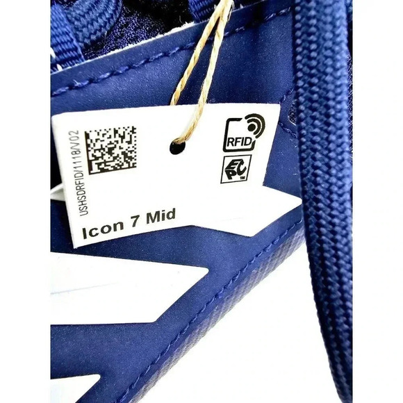 Adidas Size 14 Men's Navy White Icon 7 Mid Lace Up Metal Cleats Baseball Shoes - Picture 6 of 13